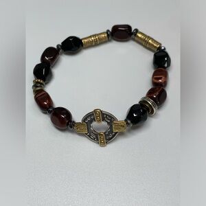 Silpada Vintage FIRED UP Sterling Agate, Tigers Eye, Hematite Stretch Bracelet